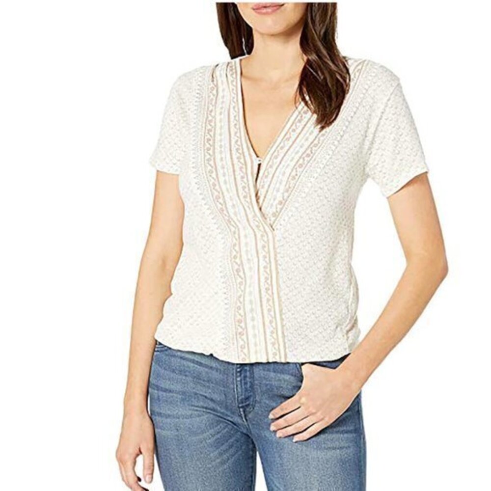 Lucky Brand Faux Wrap Top. L